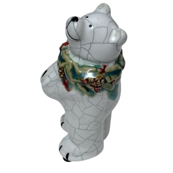 Holiday Polar Bear Figurine Rustic Ceramic w/ Holly Accent Christmas Decor 5" - Picture 4 of 8